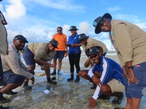 A group of Torres Strait Islander land and sea rangers monitor seagrass in the remote Torres Strait located in Queensland, Australia.