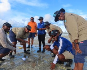 A group of Torres Strait Islander land and sea rangers monitor seagrass in the remote Torres Strait located in Queensland, Australia.