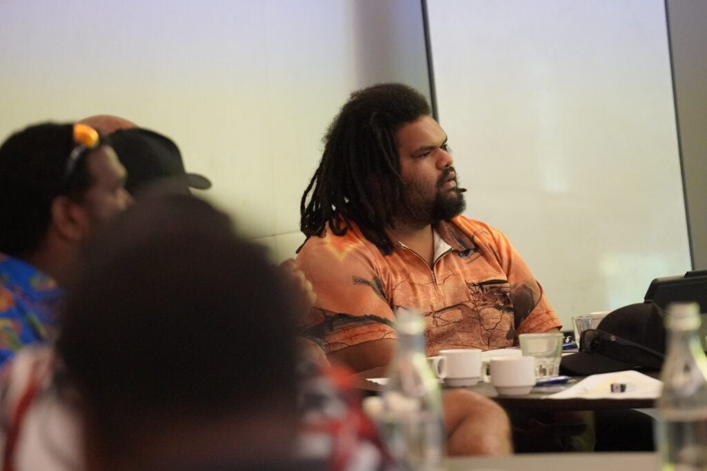 A young Torres Strait Islander man, Ronald Kris, attends the PZJA committee induction in Cairns, Far North Queensland, Australia to represent the Torres Strait region.