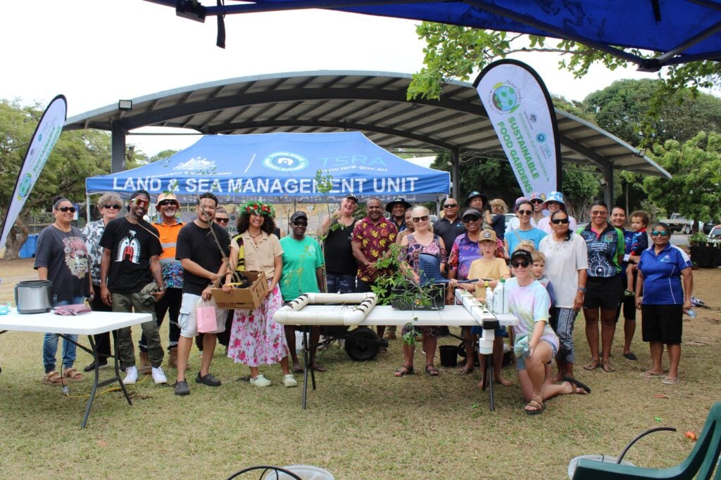Community members enjoy a free, outdoor garden workshop on Thursday Island in the Torres Strait region.
