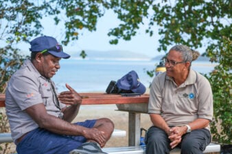 Connections: TSRA People and Culture Assistant Director Ella Kris (right) yarns with South Fly Ranger