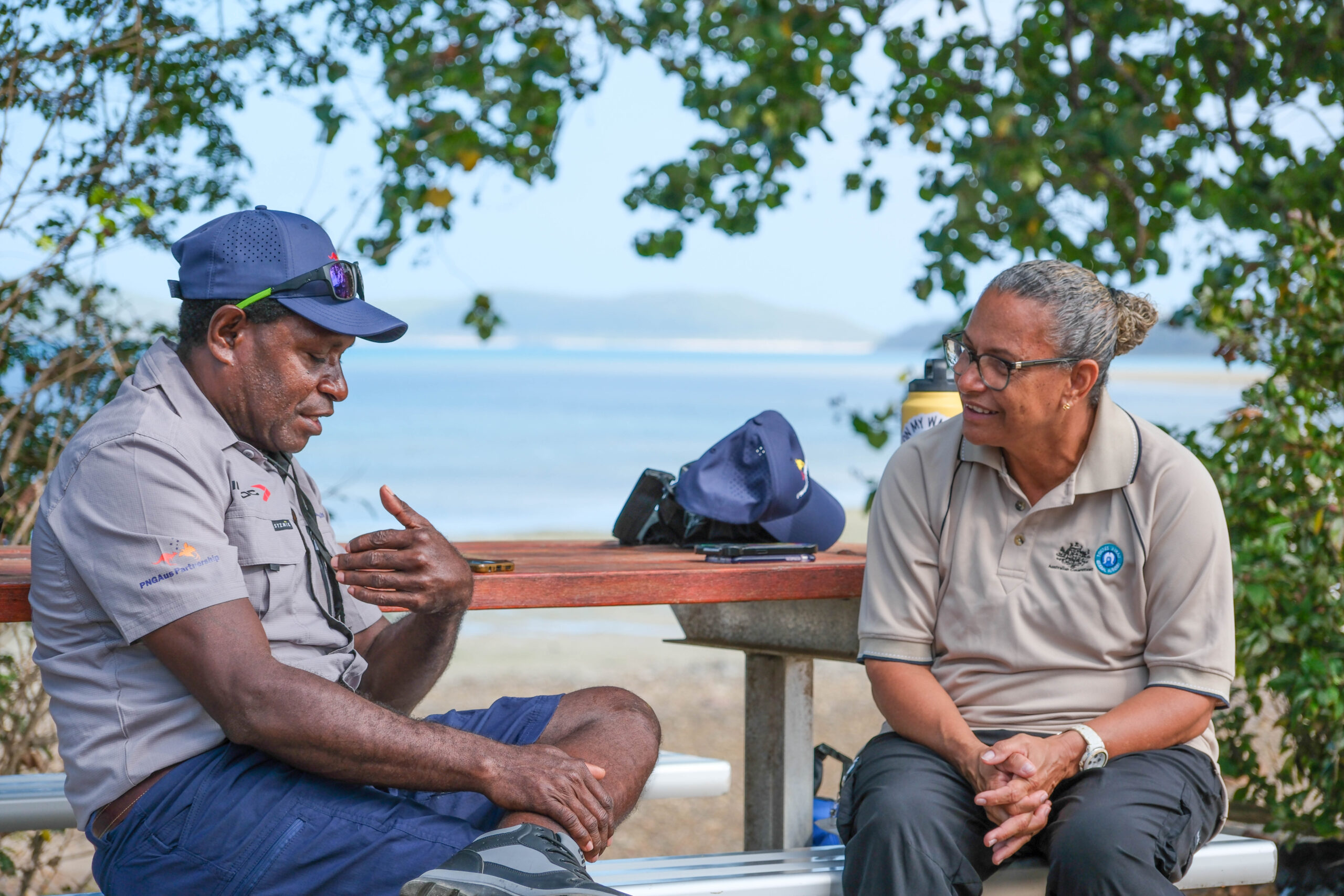 Connections: TSRA People and Culture Assistant Director Ella Kris (right) yarns with South Fly Ranger Lightbox