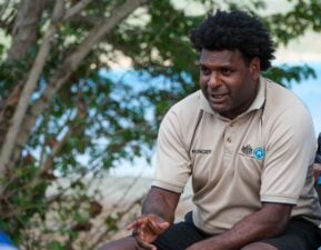 Sharing knowledge: TSRA Simakal Senior Ranger on Dauan, Laurie Elisala